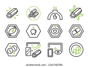 active charcoal line icon vector illustration with eye,stomach benefit,