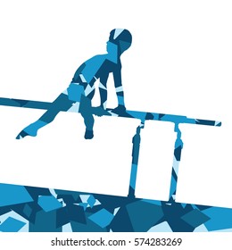 Active children boy sport silhouette on parallel bars in abstract mosaic background illustration vector