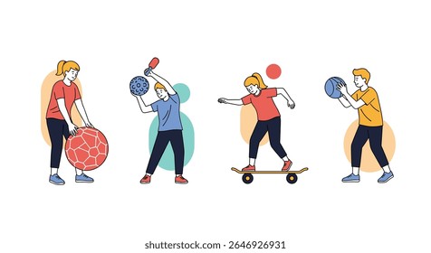 Active Children Engaged in Various Sports and Recreation Activities Outdoors Illustrating Healthy Lifestyles and Physical Fitness Development