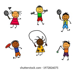 Active children on a white background. Collection. Vector illustration.