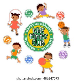 Active Children Playing Sports. Latino Kids Fitness Stickers.