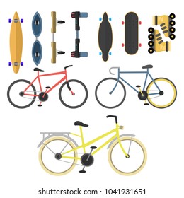 Active city transport eco alternative energy bike scooter one and two-wheeled mobility electro vehicle vector.