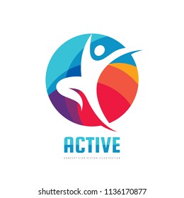 Active - concept business logo template vector illustration. Abstract human character creative sign. Sport fitness people symbol. Health icon. Graphic design element. 