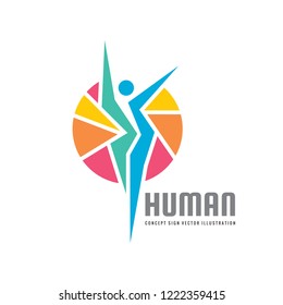 Active - concept business logo template vector illustration. Abstract human character creative sign. Sport fitness people symbol. Health icon. Graphic design element. 