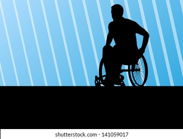 Active disabled man on a wheelchair detailed sport concept silhouette illustration background vector