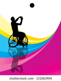 Active disabled men basketball players in a wheelchair detailed sport concept silhouette illustration background vector