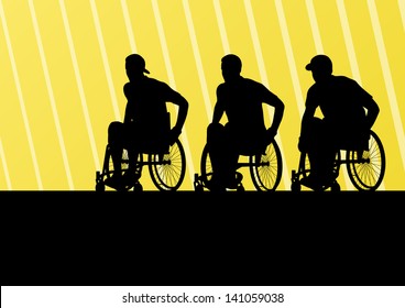 Active disabled men on a wheelchair detailed sport concept silhouette illustration background vector