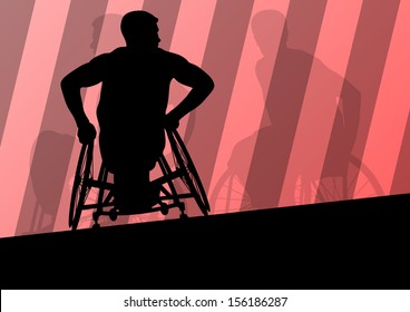 Active disabled men in a wheelchair detailed sport concept silhouette illustration background vector