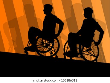 Active disabled men in a wheelchair detailed sport concept silhouette illustration background vector