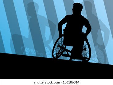 Active disabled men in a wheelchair detailed sport concept silhouette illustration background vector