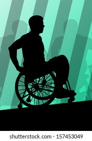 Active disabled men in a wheelchair detailed sport concept silhouette illustration background vector