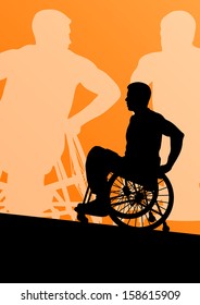 Active disabled men in a wheelchair detailed sport concept silhouette illustration background vector