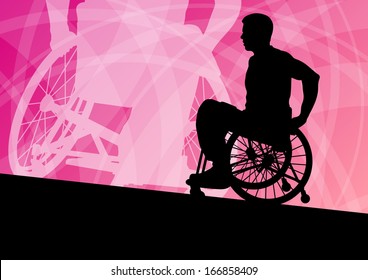 Active disabled young men on a wheelchair detailed sport concept silhouette illustration background vector