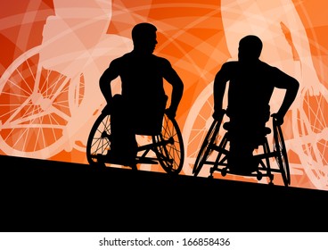 Active disabled young men on a wheelchair detailed sport concept silhouette illustration background vector