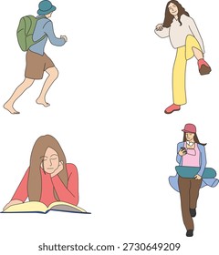 ilustração plana dinâmica ativa de adolescentes