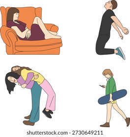 ilustração plana dinâmica ativa de adolescentes