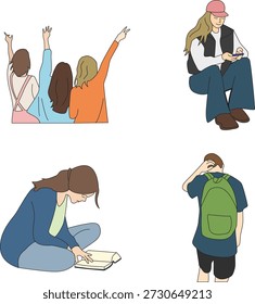 ilustração plana dinâmica ativa de adolescentes