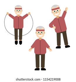 active elderly grandfather doing outdoor sports