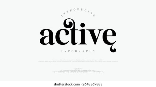 active, elegant typography minimalist logo fonts. Classic decorative wedding vintage retro logos. Minimal luxury font alphabet logo. Vector illustration