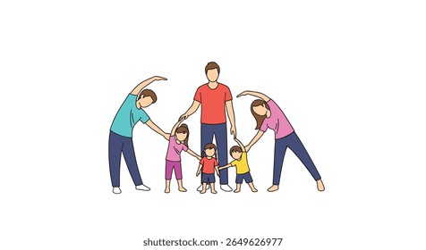 Active family fitness together participating in healthy lifestyle choices enjoying outdoor activities