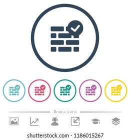 Active firewall flat color icons in round outlines. 6 bonus icons included.