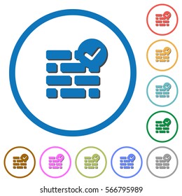 Active firewall flat color vector icons with shadows in round outlines on white background