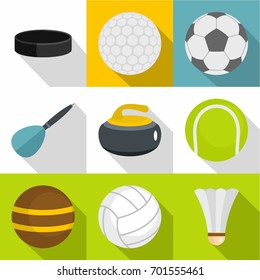 Active games icons set. Flat set of 9 active games vector icons for web with long shadow