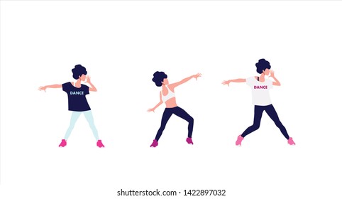 Active girl dancing Jazz funk, hip-hop, house dance, fitness dance. Expressive dance set. Vector illustration