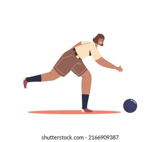 Active girl play bowling. Young woman enjoy indoor activity at bowling club throwing ball, isolated on white. Hobby and entertainment concept. Cartoon flat vector illustration