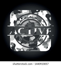 Active grey camouflage emblem. Vector Illustration.