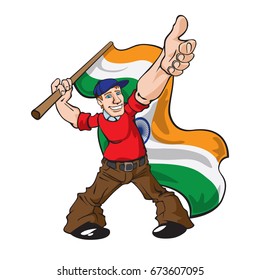 Active guy showing ok and handle a indian flag