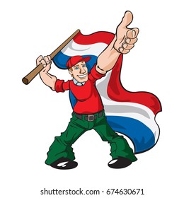 Active guy showing ok and handle a Dutch flag