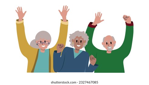 active and happy elderly people, seniors dancing. Happy retirement concept. vector illustration.