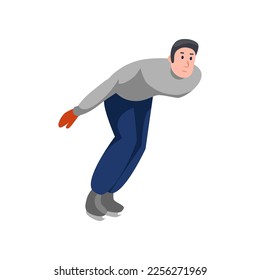 Active happy man skating vector illustration. Male character skating cartoon vector illustration. Winter activities concept