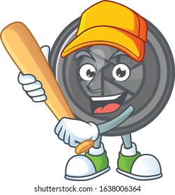 An active healthy camera lens mascot design style playing baseball