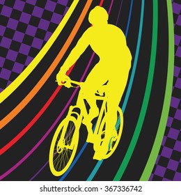 Active healthy man cyclist bicycle rider in abstract sport landscape background illustration vector