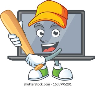 An active healthy monitor mascot design style playing baseball