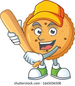 An active healthy peanut butter cookies mascot design style playing baseball