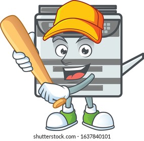 An active healthy professional office copier mascot design style playing baseball