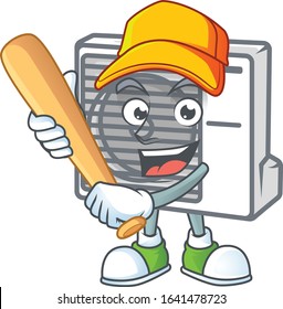 An active healthy split air conditioner mascot design style playing baseball