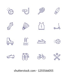 Active hobby icon set. Set of line icons on white background. Sport concept. T-shirt, rugby, bicycle. Vector illustration can be used for topics like hockey, football, sport
