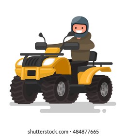 Active holidays. Quad biking. Man in a helmet is riding a yellow ATV. Vector illustration of a flat design