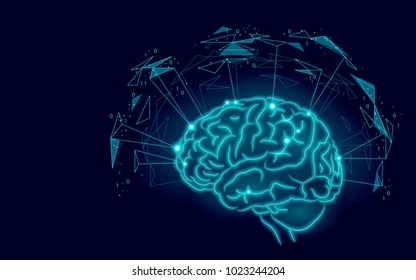 Active human brain artificial intelligence next level man menthal abilities. Technology Low Poly design augmented reality geometric shapes blue glowing. neurocomputer vector illustration