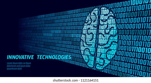 Active human brain artificial intelligence next level man menthal abilities. Big data binary numbers code.Technology augmented reality blue glowing. Symbol of wisdom vector illustration art