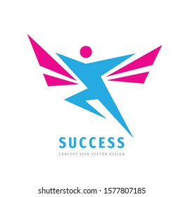 Active human character - vector business logo template concept illustration. Abstract man with wings. Creative sign. Design element.