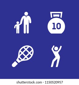 active icon. 4 active set with dance instructor, tennis, father and son and kettlebells vector icons for web and mobile app