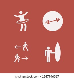 active icon. active vector icons set gymnastic hula hoop, dumbbell, man walk and surfer with board