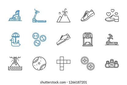 active icons set. Collection of active with kettlebell, buttons, hopscotch, tennis ball, eruption, treadmill, shoe, pedal boat, sneakers. Editable and scalable active icons.