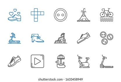 Active Icons Set. Collection Of Active With Treadmill, Stationary Bike, Pedal Boat, Play Button, Sneakers, Buttons, Shoe, Shoes, Bike, Volcano. Editable And Scalable Active Icons.