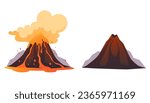 Active and inactive volcano concept. Vector flat graphic design illustration